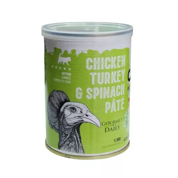 کنسرو گربه dps با طعم مرغ و بوقلمون و شتر مرغ - 400 گرمی